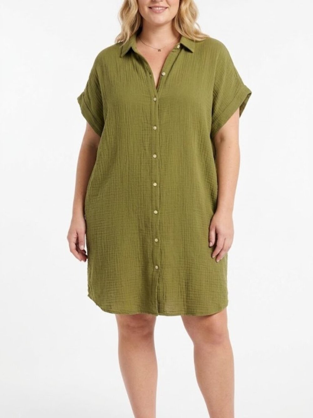 Universal Thread Olive Green Short-Sleeve Gauze Mini Shirtdress Size XL